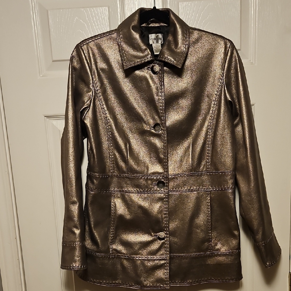 Chico's Faux Leather Metallic Jacket